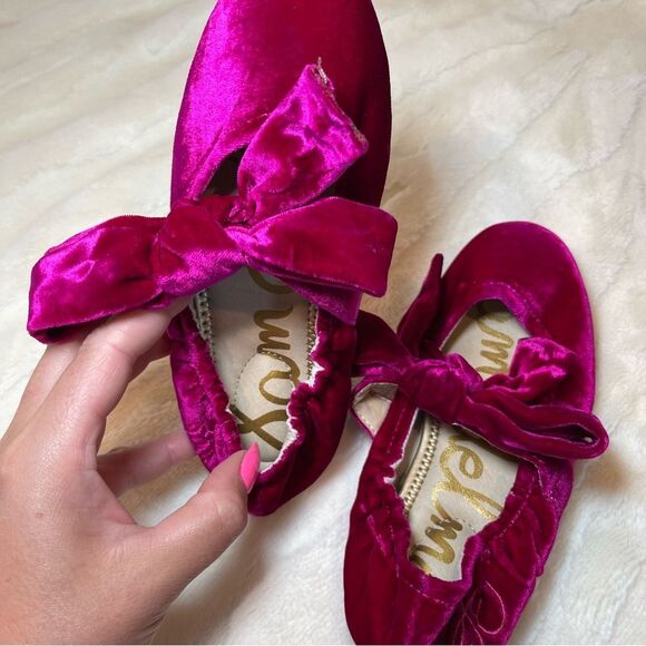 Sam Edelman Girls Felicity Mary Jane Flats Velvet Pink Fuchsia - Picture 7 of 8